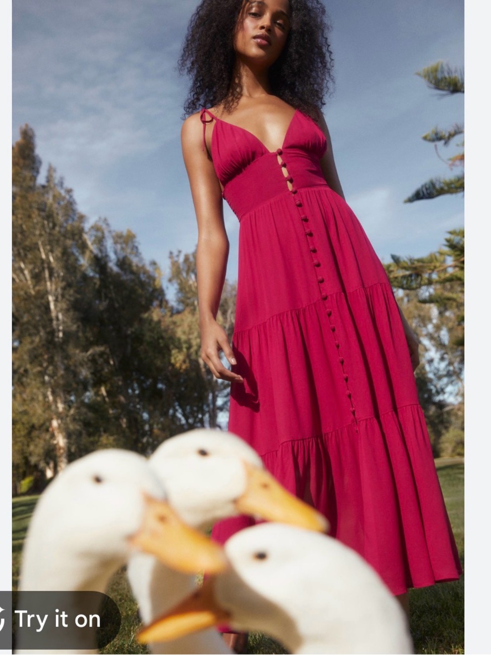 Reformation Magenta Button-Front Maxi Dress
